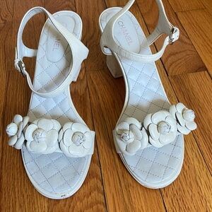 Chanel White Floral Women's Sandals